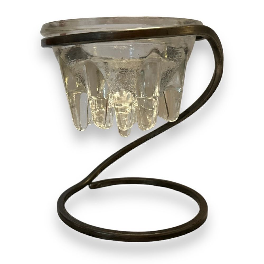 Glass Icicle Candle Holder On Metal Stand